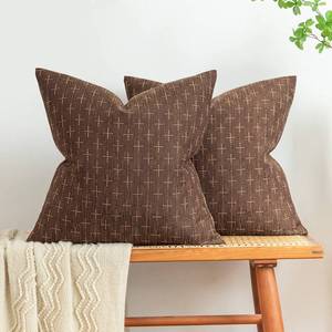 lot 14069 image: MIULEE Pack of 2 Decorative Vintage Burlap Linen Euro Sham Throw Pillow Covers for Sofa Couch Bed 24x24 Modern Farmhouse Pillowcase Rustic Woven Textured Cushion Cover Inch Dark Coffee