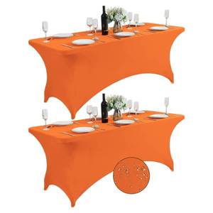 lot 14075 image: SuperO 2Pack Waterproof Spandex Table Cover for 6FT Table Universal Fitted Stretch Tablecloth for Party, Banquet, Wedding and Events-Orange
