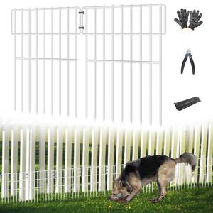lot 14079 image: BLACK NOT WHITE 25 Panels Garden Fencing Animal Barrier, 17in (H) X 27ft (L) No Dig Dog Fence, 1.25 in Gap Fence Border for Dogs Rabbits, Rustproof Metal Decorative Fences Blocker for Outdoor, Yard, Patio, White