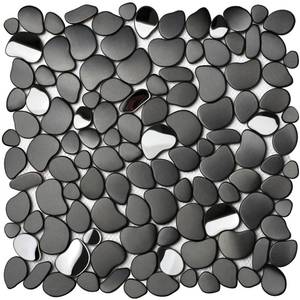 lot 14080 image: Primoon Black Tile Backsplash Pebble Tile Metal Mosaic Tiles for Kitchen Backsplash Bathroom Shower Floor5 Sheets - Retail $85.81