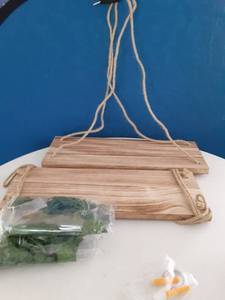lot 14081 image: 2 Pack Hanging Wooden Shelves with Fake LED Light Leaves