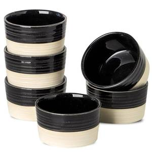 lot 14086 image: Tikooere Ramekins 6 OZ for Creme Brulee Oven Safe,Ceramic Souffle Cups Set of 6,Small Dipping Sauce Cups for Charcuterie,Dessert,Dipping Sauce,Custard and Pudding,Microwave & Oven Safe,Patchwork Black