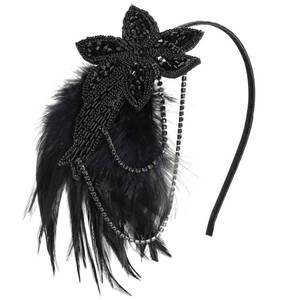 lot 14087 image: BABEYOND 1920s Flapper Headband Feather Beaded Headpiece Roaring 20s Great Gatsby Hair Accessory for Party (Black)