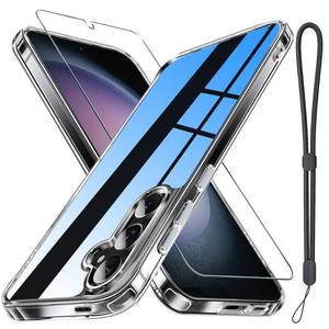 lot 14091 image: Janmitta Compatible with Samsung Galaxy S24 Plus Case with Screen Protector Tempered Glass,Slim Fit Thin Transparent Rugged Tough Hard Cover with Wrist Strap Lanyard,2024 Crystal Clear