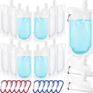 lot 14105 image: Maxdot 12 Pack 1L Collapsible Travel Water Bottles with Clip 33 oz Clear Foldable Water Pouch Container Bag for Hiking Backpacking Camping Travel Emergency