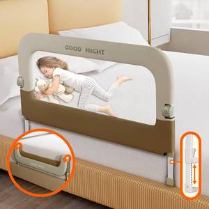 lot 14115 image: Deeteck Bed Guard Rail for Toddlers - 32 Adjustable Heights & Folding up Portable Bed Railing for Baby - Toddler Bed Rails Guard for Crib, Twin, Bunk,Full Size, Queen & King Bed