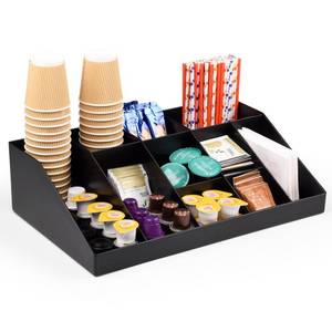 lot 14122 image: SZQINJI Coffee Condiment Organizer Holder 10-Compartment Break Room Coffee Condiment Caddy Cup Storage Holder Black