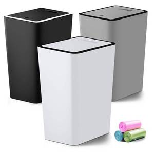 lot 14123 image: Lysam Small Trash Can, 3 Pack 4 Gallons Bathroom Garbage Can with Lid Press-Top, Small Waste Basket with Trash Bags