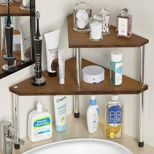 lot 14126 image: Weenson Bathroom Organizer Countertop, Bathroom Sink Organizer for Toiletries, Makeup, Skincare, Bamboo 2-Tier Kitchen Countertop Organizer for Spice Salt (Brwon)