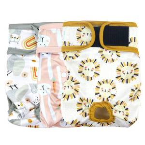 lot 14154 image: Langsprit Washable Female Dog Diapers (3 Pack) - Doggie Reusable Small Medium Large Dog Diapers for Doggy Puppy Female in Period - Highly Absorbent Dog Heat Panties (Rabbit, Owl, Lion, Medium)