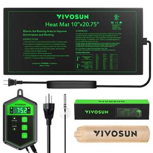 lot 14180 image: VIVOSUN 10x 20.75 Seedling Heat Mat and Digital Thermostat Combo Set, UL & MET-Certified Warm Hydroponic Heating Pad for Germination, Indoor Gardening, Greenhouse