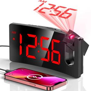 lot 14184 image: GOLOZA Projection Alarm Clock, Digital Clock with Modern Curved Design 180° Rotatable Projector, 3-Level Brightness Dimmer, Clear Red LED Display, Progressive Volume, 9mins Snooze,1224H, for Bedroom