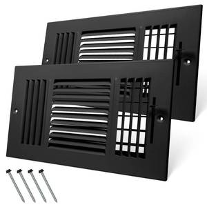 lot 14190 image: 10 x 6 Inch (Duct Opening) 3-Way Vent Casing Black Sidewall and Ceiling Exhaust Covers, Rugged Solid Steel HVAC Covers 2 Pack Black