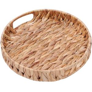 lot 14192 image: Coffee Table Tray Round Ottoman Tray Woven Serving Trays with Handles,Water Hyacinth Storage Baskets Wicker Serving Traysfor Home and Kitchen Decorative (11.8inch x1.9 inch)