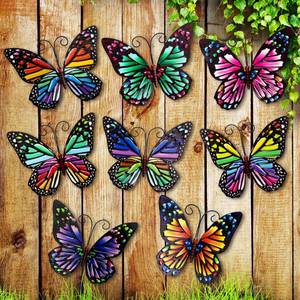 lot 14195 image: 8 Pieces Metal Butterfly Wall Art Decor, 3D Butterfly Hanging Wall Decor Sculpture for Balcony Patio Living Room Garden Outdoor Fence Decoration(Cute Style)