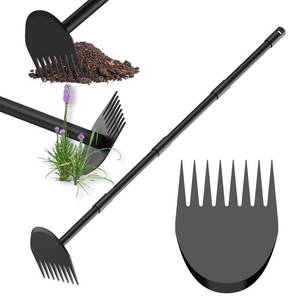 lot 14205 image: Hoe Garden Tool, Weeder Tool for Yard Long Handle, 17 to 60 Inch Adjustable Garden Hoe with 8-Tooth Rake, 2 in 1 Hoe Gardening Tools for Weeding, Loosening Soil