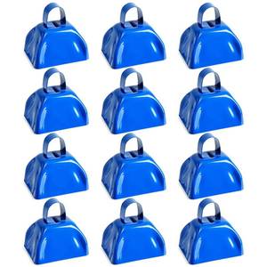 lot 14220 image: BLUE PANDA 12 Pack 3-inch Cowbells with Handle, Blue Hand Percussion Cow Bells Noise Makers for Sporting Events, Football Games and Celebrations - Cowbell Noise Maker