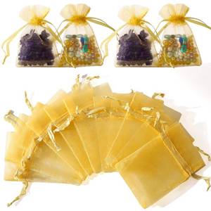 lot 14233 image: WenTao 100pcs Little Gold Organza Bags, 2x3inch Mesh Jewelry Pouches Drawstring Empty Sachets for Bracelets Candy Small Gift