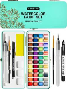 lot 14235 image: ARTISTRO Watercolor Paint Set, Vivid Colors in Portable Box, Palette set, Including Metallic and Fluorescent Colors. Perfect Travel Watercolor Set for Artists, Amateur Hobbyists and Painting