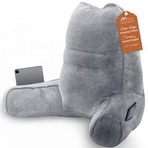 lot 14259 image: Sasttie Reading Pillow for Bed - 23 Inch, Large Back Pillow for Bed Sitting Up, Back-Rest Support Cushion for Adults with Side Pockets and Arms, Dorm Essentials, Oeko-Tex Certified, Dark Grey