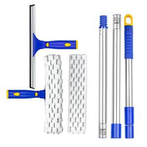 lot 44801 image: ITTAR Window Squeegee Cleaner Kit, Rotatable Rubber Squeegee and Microfiber Scrubber-2 Pads, Washing kit with 60 Telescopic Stainlees Steel Pole, Window Cleaning Tool for Home Shower Car Windshield