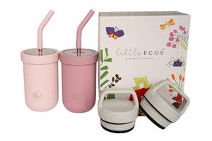 lot 44812 image: LITTLE ECOS Double walled insulated Kids & toddler smoothie cups with screw tight lids and straws  Best Toddler sippy cup for 3 year old spill proof - Set of 2 cups for kids