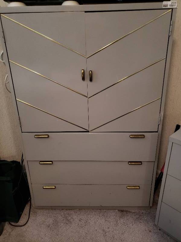 lot 2556 image: Broyhill Art Deco Style Grey Wardrobe