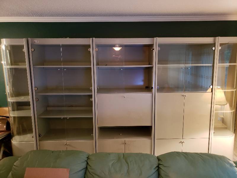 lot 2538 image: Ginormous Entertainment Cabinet Art Deco Style with Beveled Glass