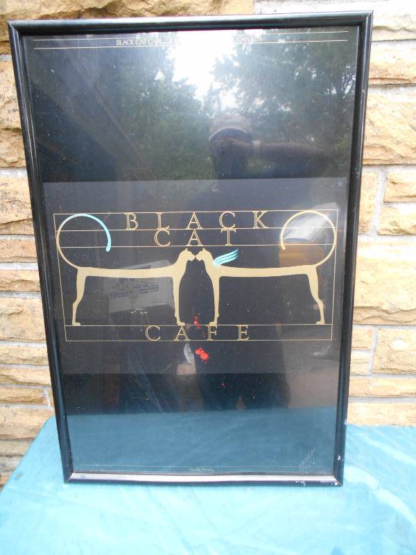 lot 8121 image: Black Cat Cafe Framed Wall Decor