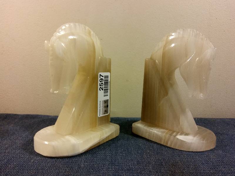 lot 2597 image: MARBLE HORSE BOOKENDS