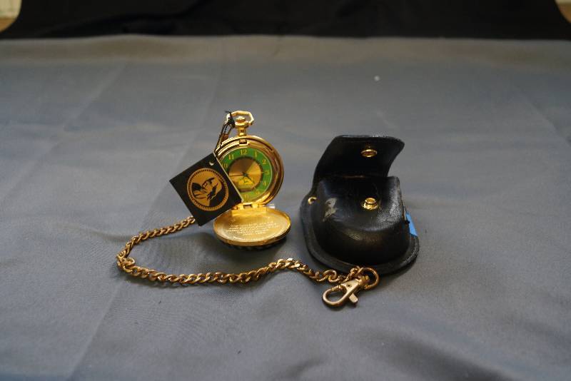 lot 107 image: John Deere Pocket Watch With Case and Chain  Gold Plated
