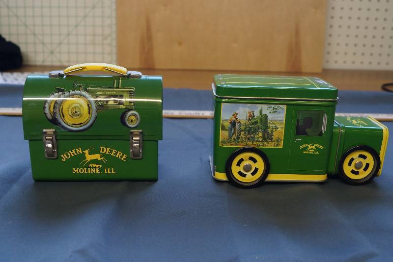 lot 228 image: John Deere Lot  Lunchbox and Truck Shaped Tins