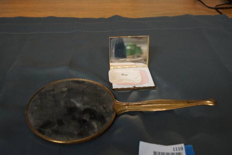 lot 1119 image: Vintage Vanity Handheld Mirror and Revlon Compact
