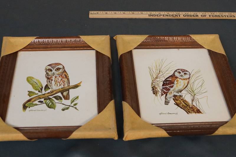 lot 1137 image: 70s Framed Owl Pictures