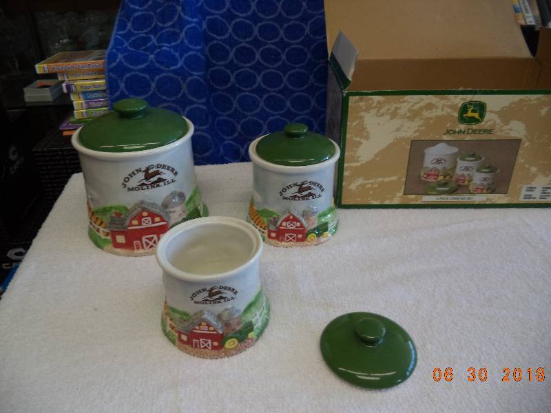 lot 1503 image: John Deere Ceramic Canister Set of 3