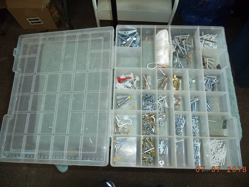lot 1831 image: Tackle Box Style Container and Misc Hardware