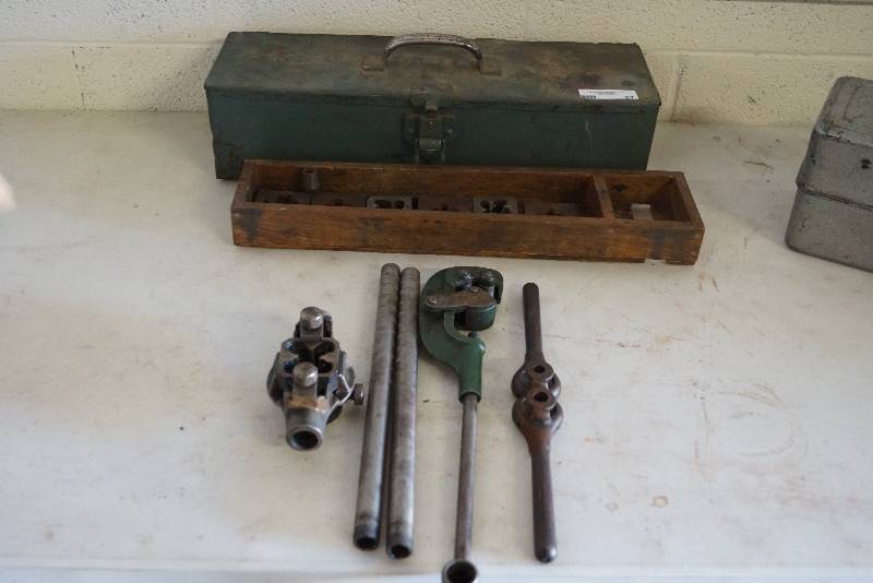 lot 27 image: Tool Box With Die Sets and Large Pipe Cutter- Check This Lot Out