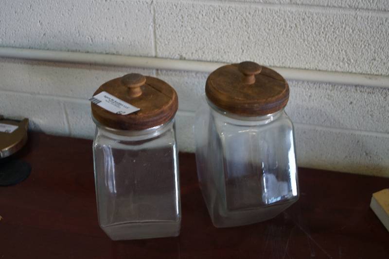 lot 62 image: Glass With Wood Top Cannisters