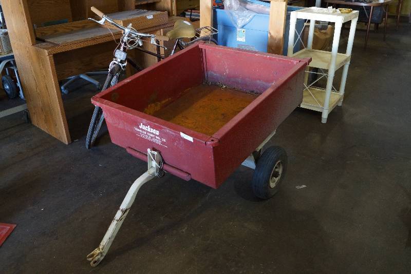 lot 74 image: Lawn Tractor Cart- Metal- Removable Gate- 7.5 Cubic Foot Capacity