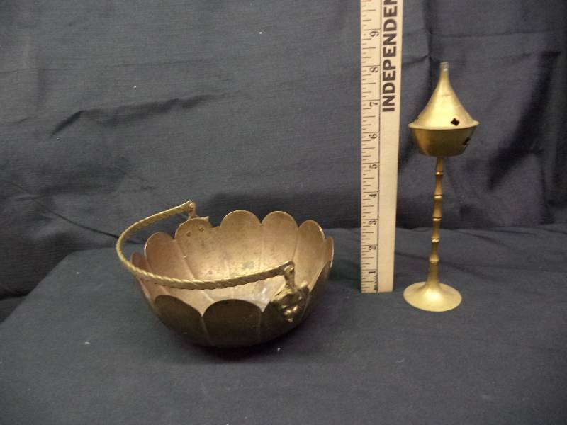 lot 2030 image: Burner and Bowl Brass Lot