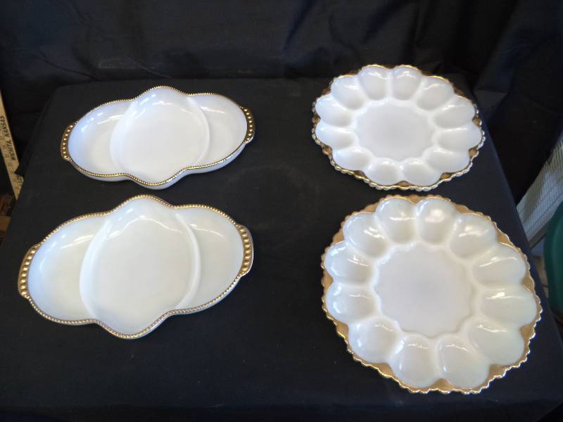 lot 2051 image: USA Made Vintage- Relish and Deviled Eggs Trays and Platters