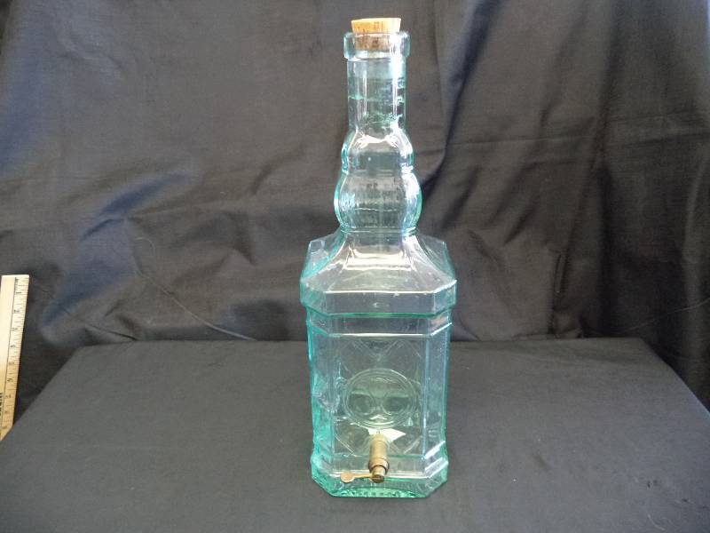 lot 2084 image: Glass Bottle- Cork Top and Spicket- Unique