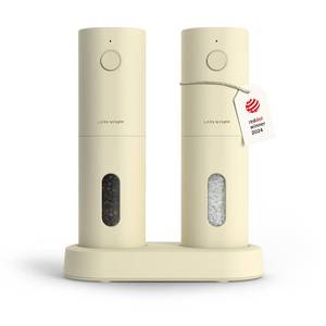 lot 14260 image: LARS NYSM Electric Salt and Pepper Grinder Set I Automatic Salt and Pepper Mills with Adjustable Ceramic Grinder I USB Rechargeable Electric Spice Mill Set (Almond Beige)