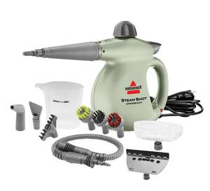 lot 14262 image: BISSELL� Steam Shot� OmniReach handheld portable steam cleaner for tile, grout, windows, bathrooms, kitchens, fabric steaming tool, includes 10 tools