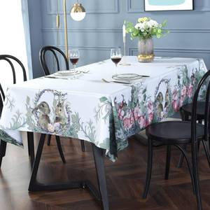 lot 14263 image: SASTYBALE Easter Tablecloths Rectangle 60x84 inch, Wrinkle Resistant and Spill-Proof Tablecloth, Spring Table Cloth, Printed Bunny Table Cover for Kitchen Dinning Tabletop