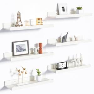 lot 14265 image: upsimples Floating Shelves for Wall, Wall Shelves for Decor Storage Set of 6, Wall Mounted Wood Shelves for Bedroom, Living Room, Bathroom, Kitchen, Picture Ledge Shelves, White