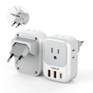 lot 14296 image: TESSAN European Travel Plug Adapter 2 Packs, Type C Europe Adaptor Foldable Plug 4 Outlets 3 USB(1 USB C PD 20W), US to Spain France Italy Germany Denmark Iceland European Travel Must Haves