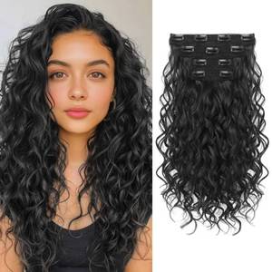 lot 14298 image: REECHO Curly Hair Extensions, 4PCS 16 inch Clip in Hair Extensions Lace Weft Short Curly Hair Extensions Clip Ins Invisible Natural Hairpieces for Women, Natural Black