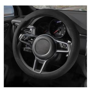 lot 14307 image: SthExtra Suede Steering Wheel Cover with Upgraded Silicone Inner Ring, Breathable, Anti-Slip, Leather Universal 14.5 to 15 Inch Steering Wheel Cover (Black with Embossing Pattern)