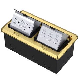 lot 14312 image: $$KYHSHJ Dual Pop-Up Floor Electrical Outlet Box Kit20 Amp Stainless Steel GFCI TR Receptacle Outlet3-Port RJ45 Datacom ReceptacleWaterproof Gasket with IP44 Waterproof Rating,ETL Listed, Brass - Retail $99.67